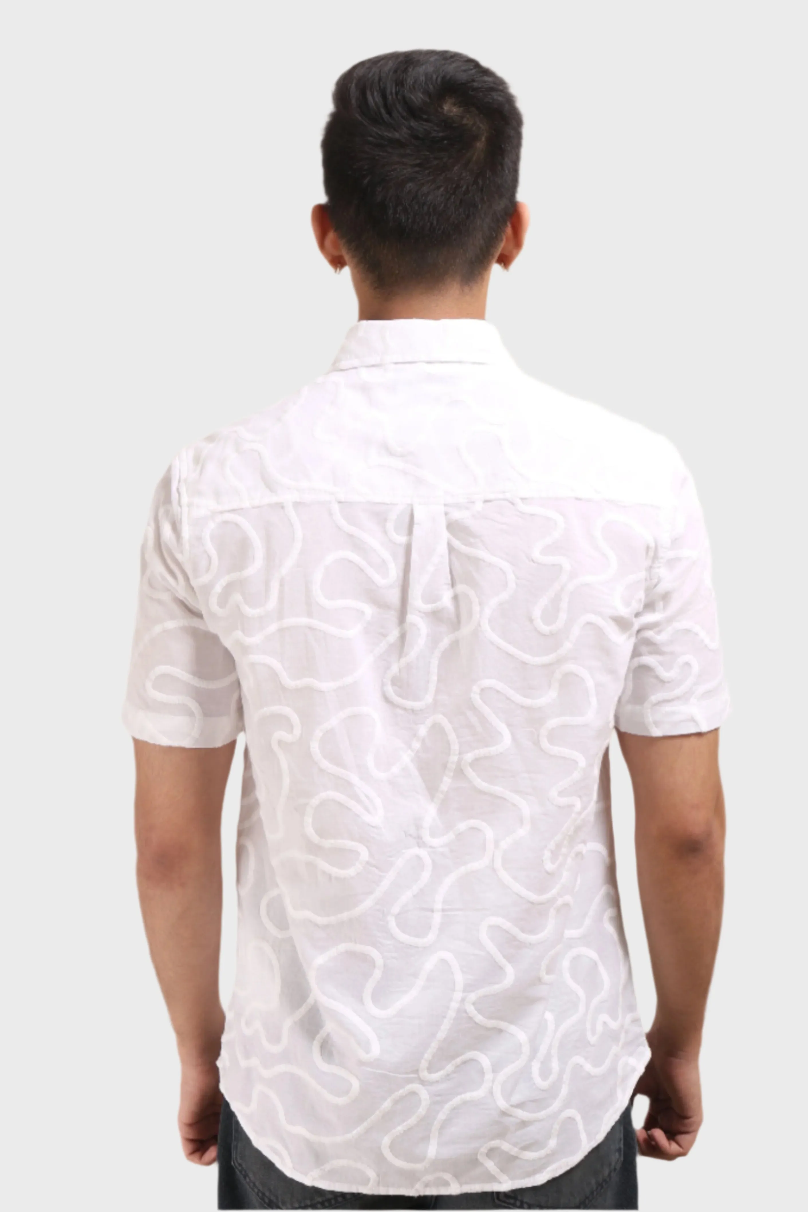 XKIND WHITE EMBROIDERED RELAXED FIT SHIRT
