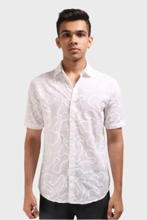 XKIND WHITE EMBROIDERED RELAXED FIT SHIRT