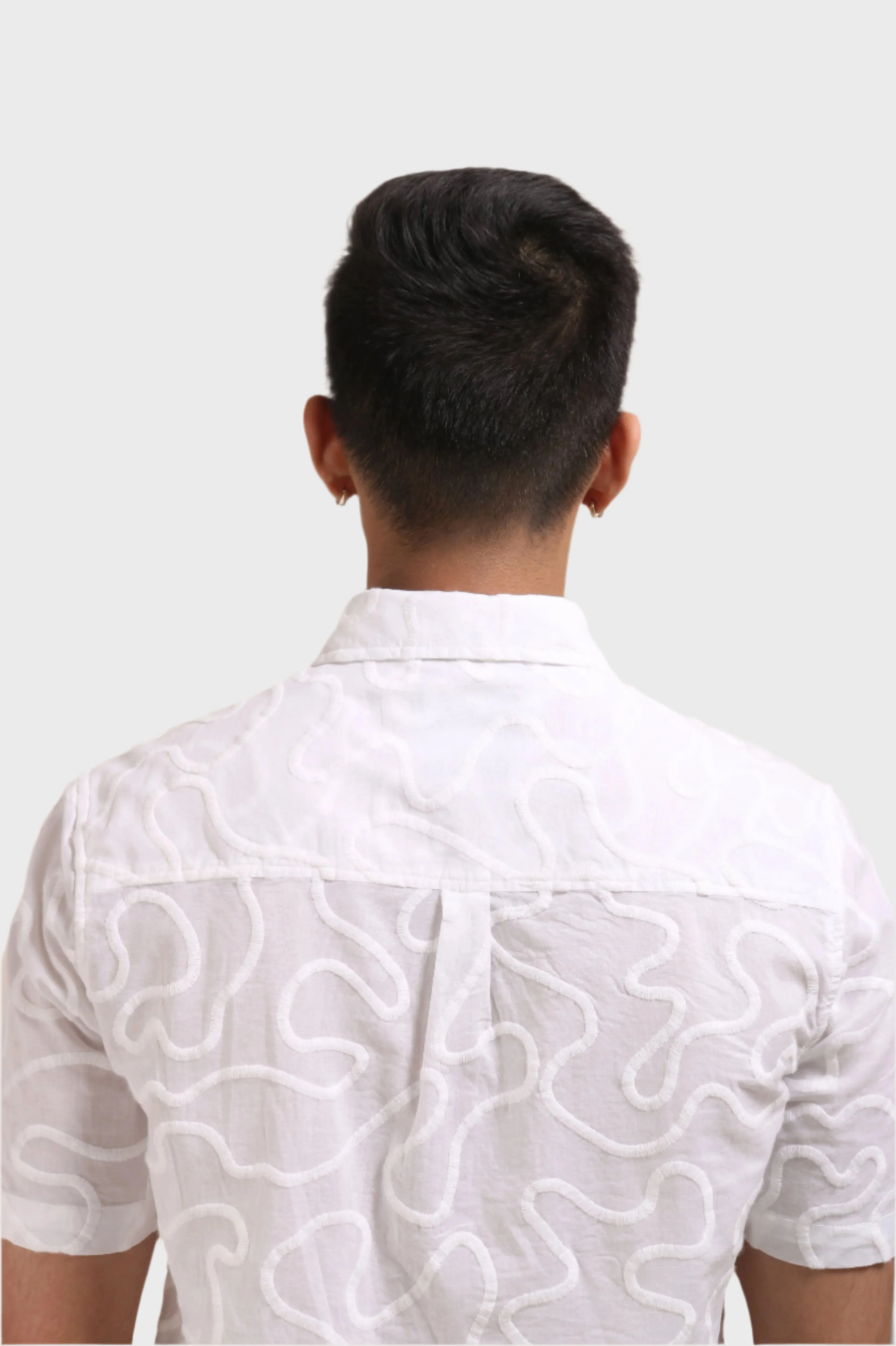 XKIND WHITE EMBROIDERED RELAXED FIT SHIRT