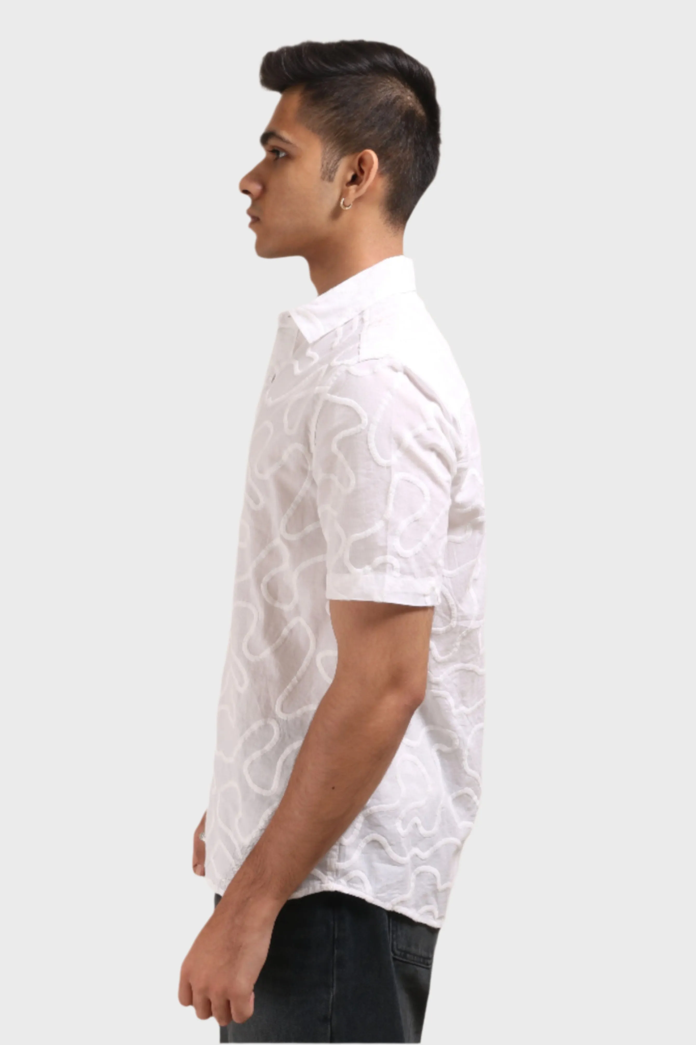XKIND WHITE EMBROIDERED RELAXED FIT SHIRT